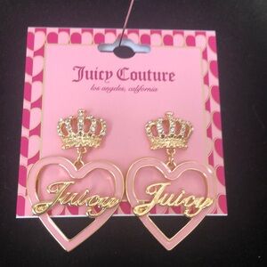 NEW Juicy Couture Pink Heart w/ Sparkly Crown Earrings